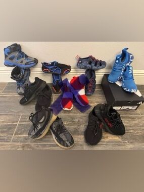 7 pairs of Boy’s size 1- Fashion Sneakers, Hybrid, Water Shoes & Hiking boots